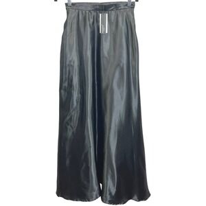 Zanzea Black Satin Long Maxi Black Skirt A-Line High Waist Flowy Evening Party M